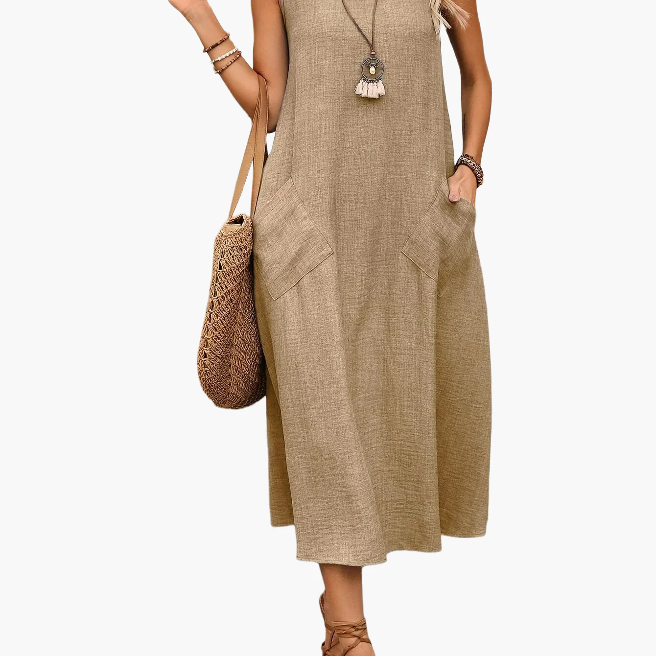 Robe décontractée femme sans manches style bohème pour été et loisirs - Image 11