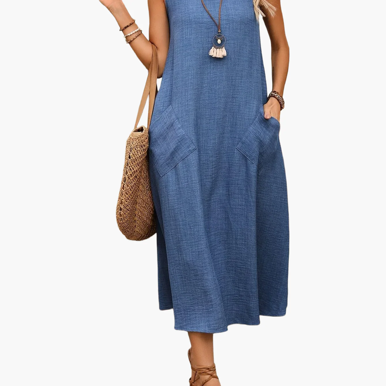 Robe décontractée femme sans manches style bohème pour été et loisirs - Image 12