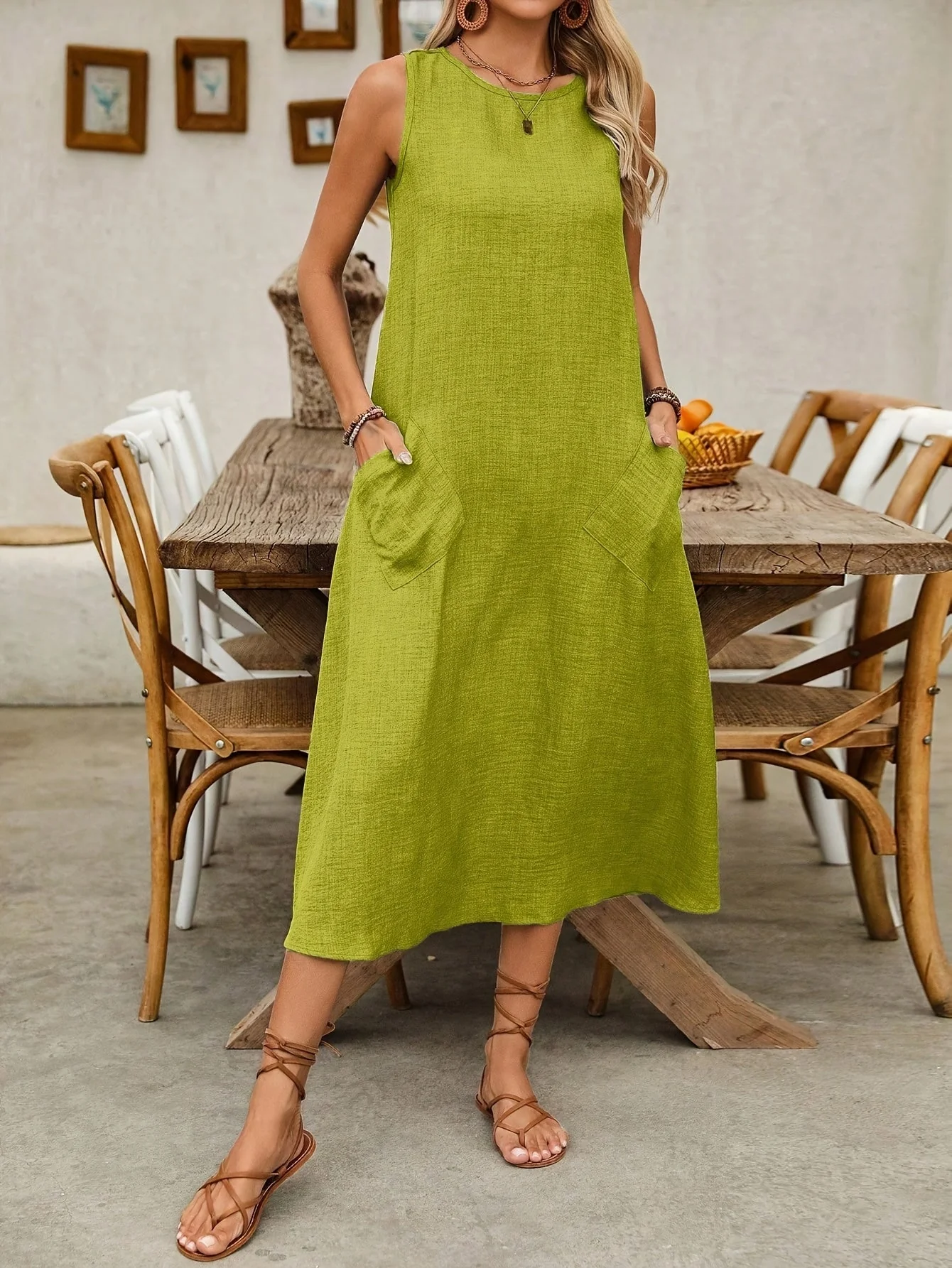 Robe décontractée femme sans manches style bohème pour été et loisirs - Image 3