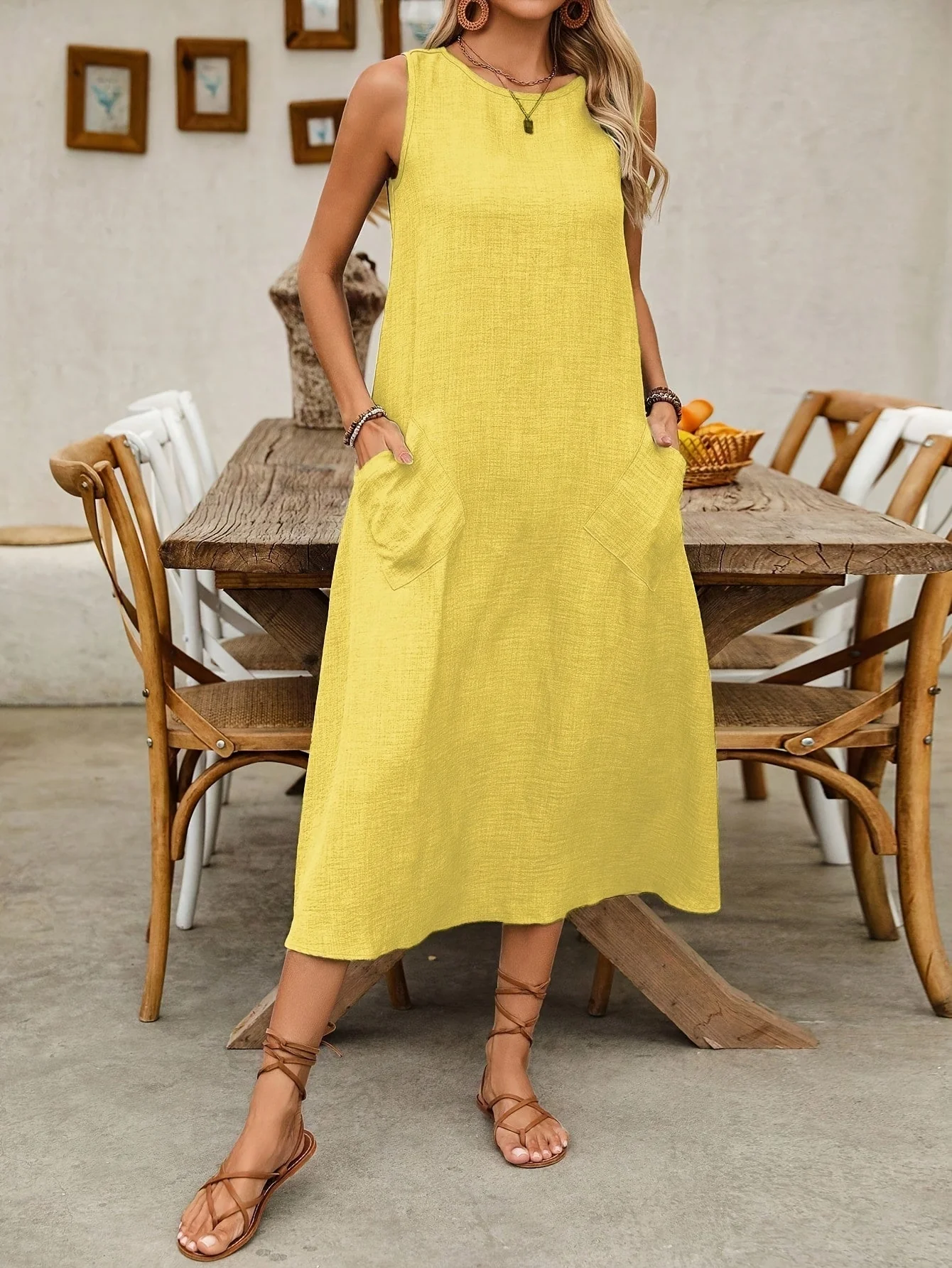Robe décontractée femme sans manches style bohème pour été et loisirs - Image 4