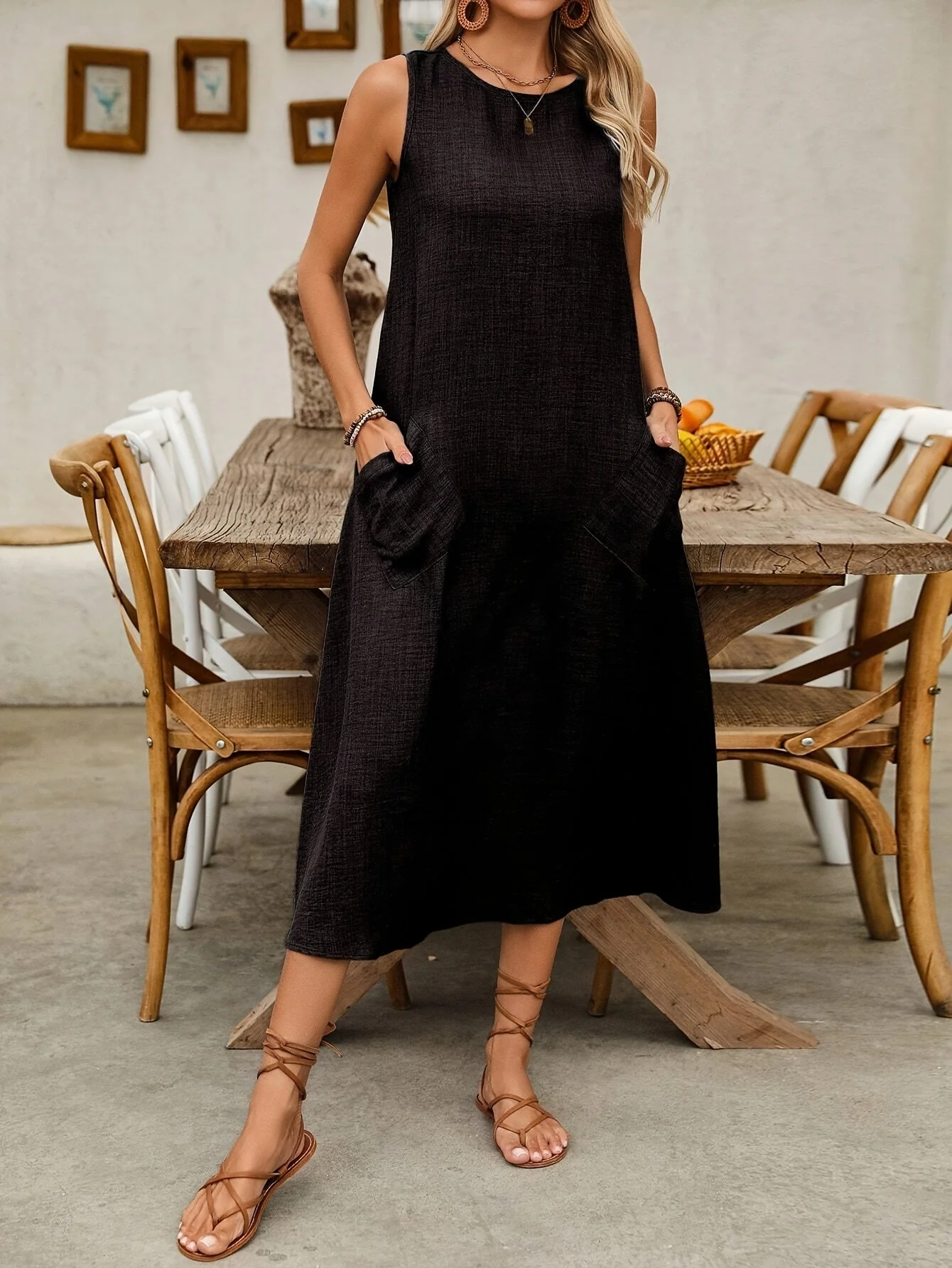 Robe décontractée femme sans manches style bohème pour été et loisirs - Image 6