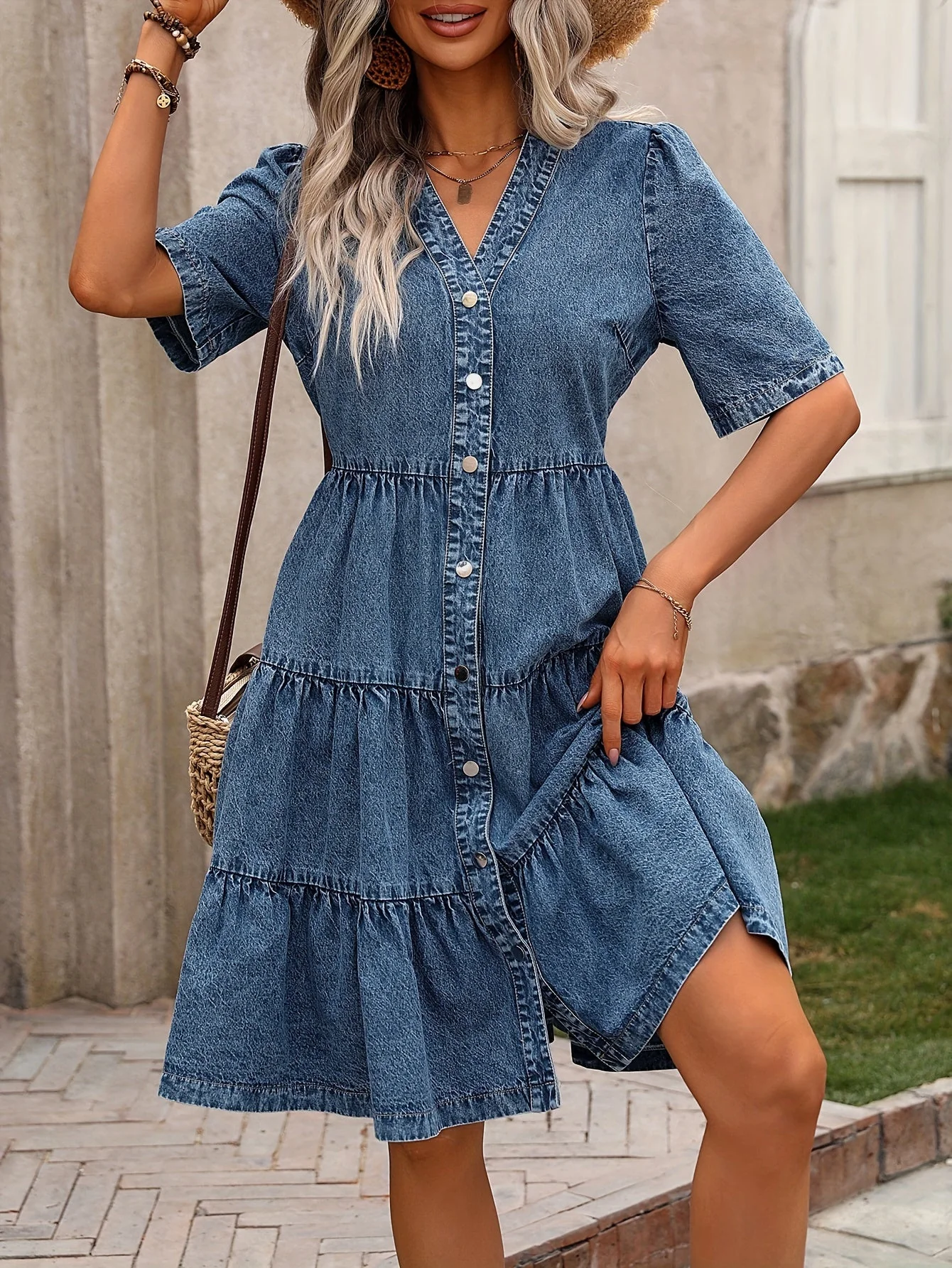 Robe décontractée pour femme style chemisier à boutons, élégante et estivale - Image 3