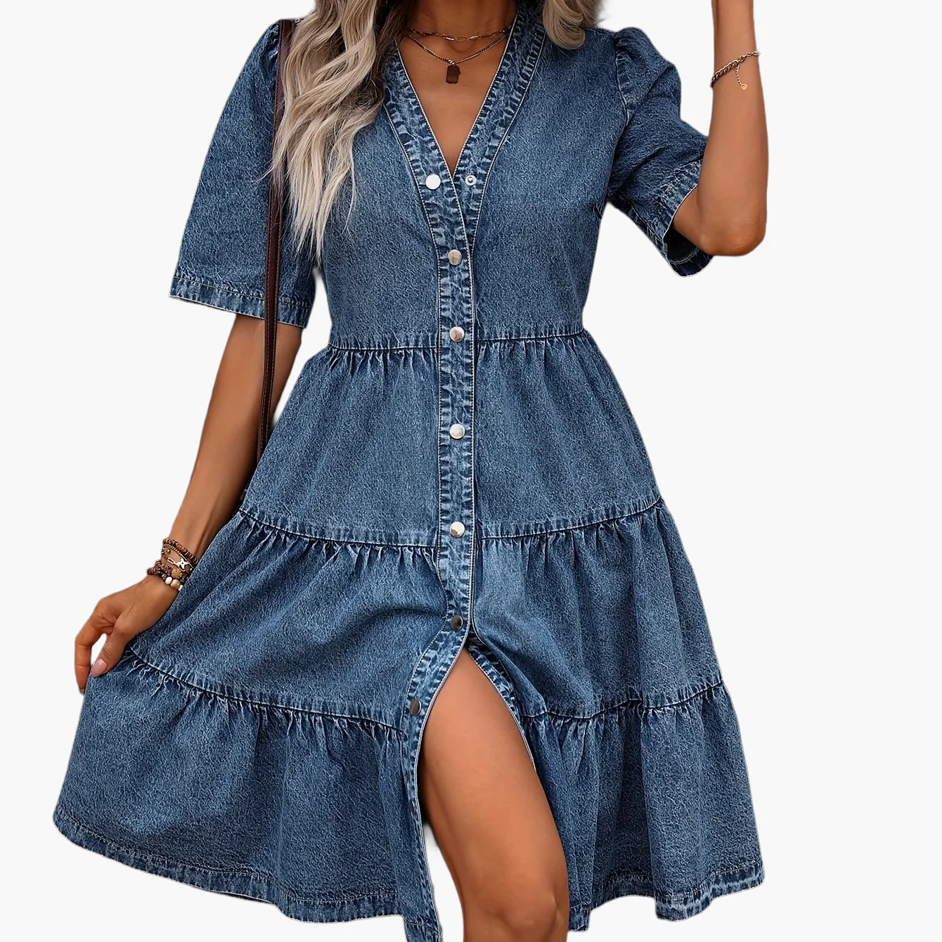 Robe décontractée pour femme style chemisier à boutons, élégante et estivale - Image 7