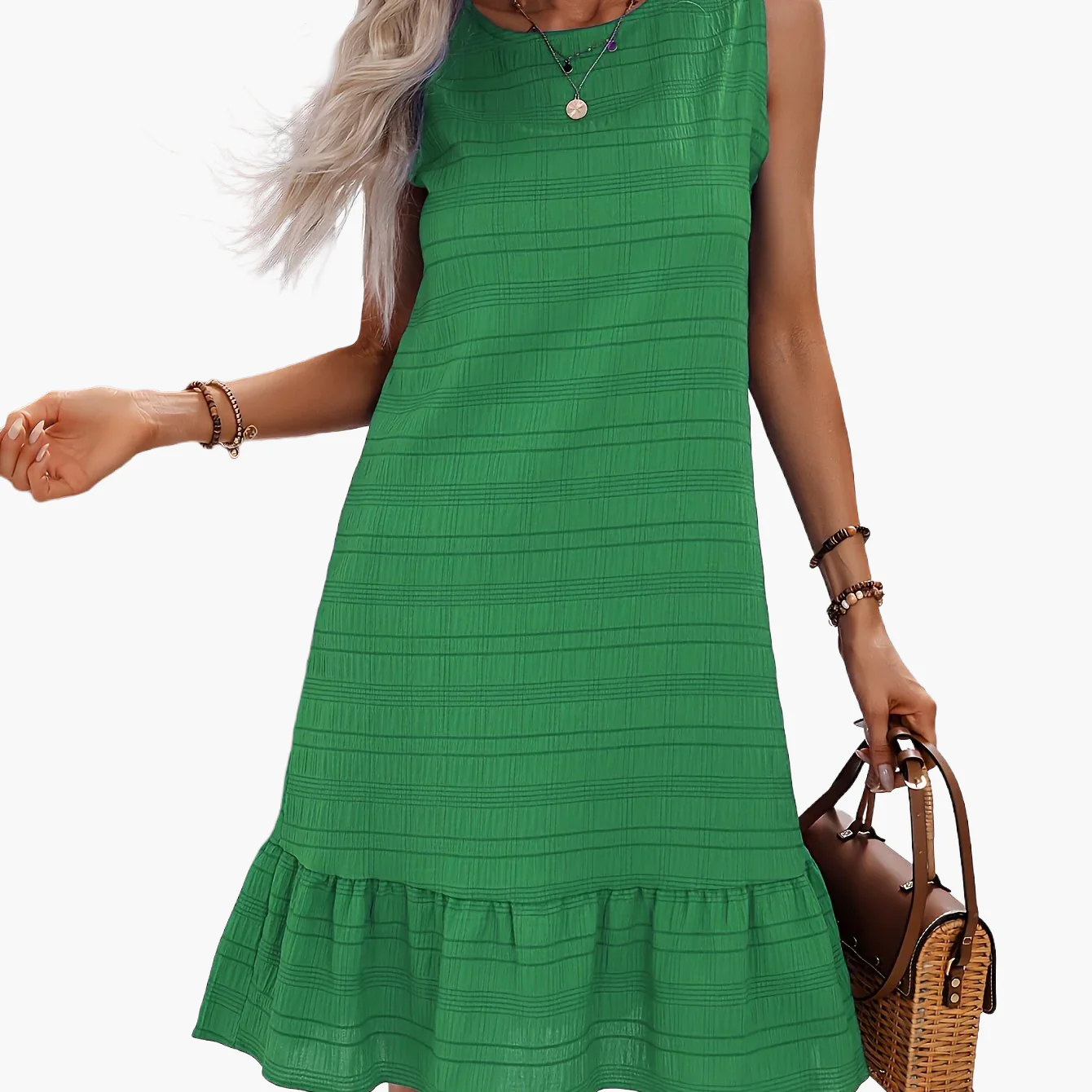Robe décontractée femme style vacances avec volant, sans manches, col rond - Image 14