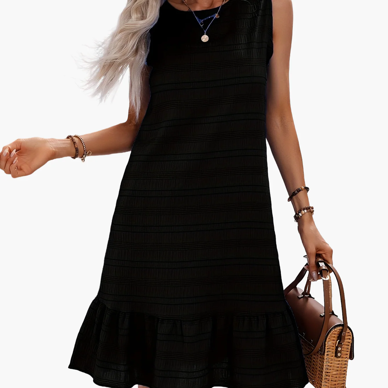 Robe décontractée femme style vacances avec volant, sans manches, col rond - Image 16