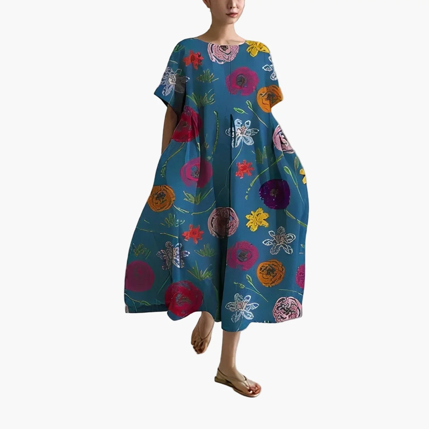 Robe décontractée imprimée fleurie pour femme, style ample et moderne, idéale pour l'été - Image 4
