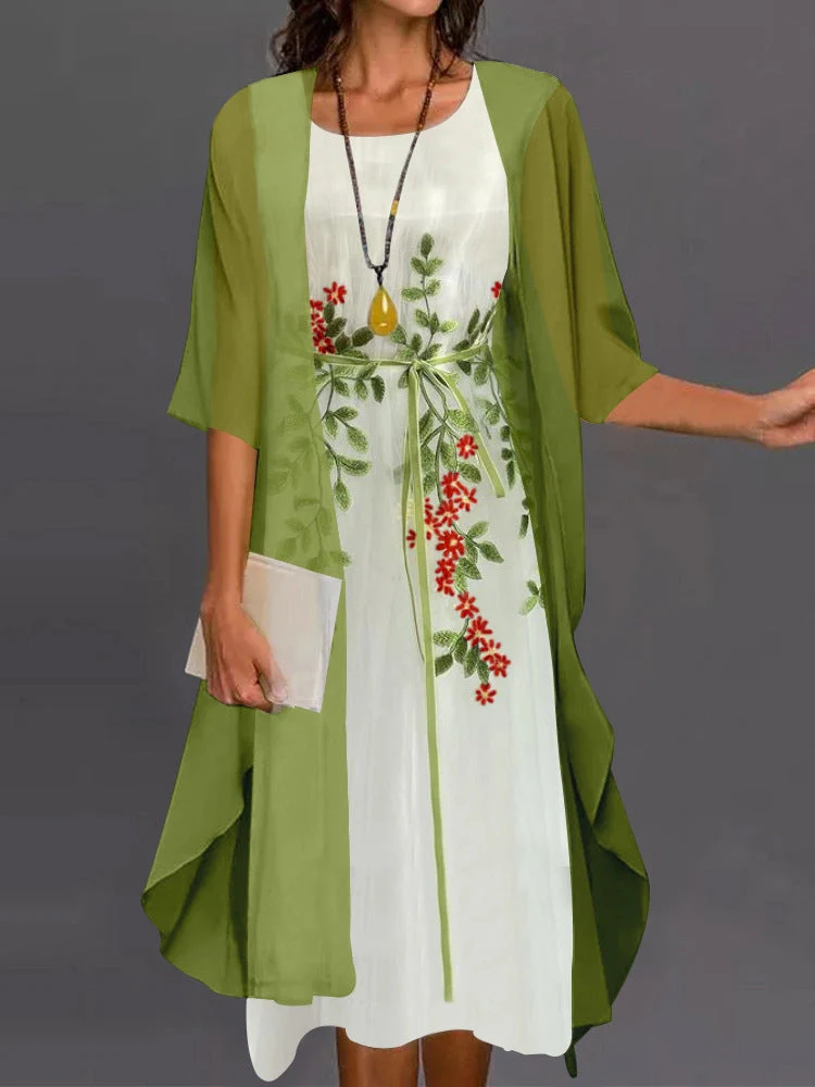 Robe élégante deux pièces style soirée pour femme, ensemble chic avec veste fluide, idéal cérémonies et événements - Image 2