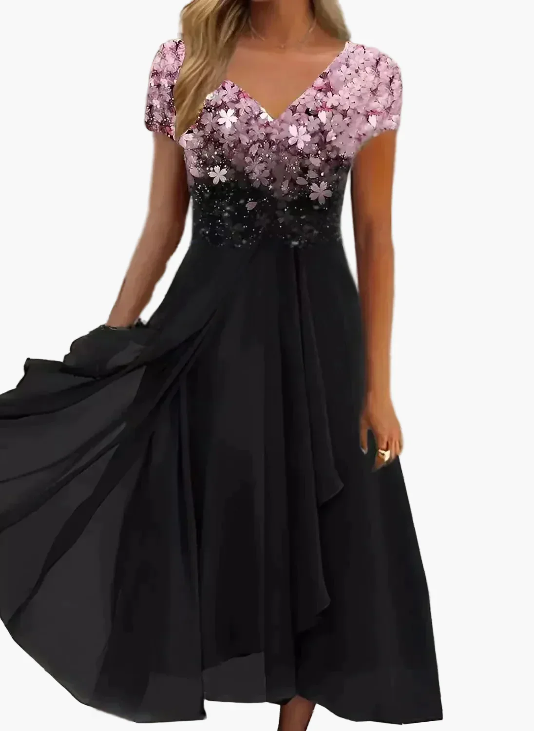 Robe élégante femme soirée chic à fleurs dégradées style moderne - Image 2