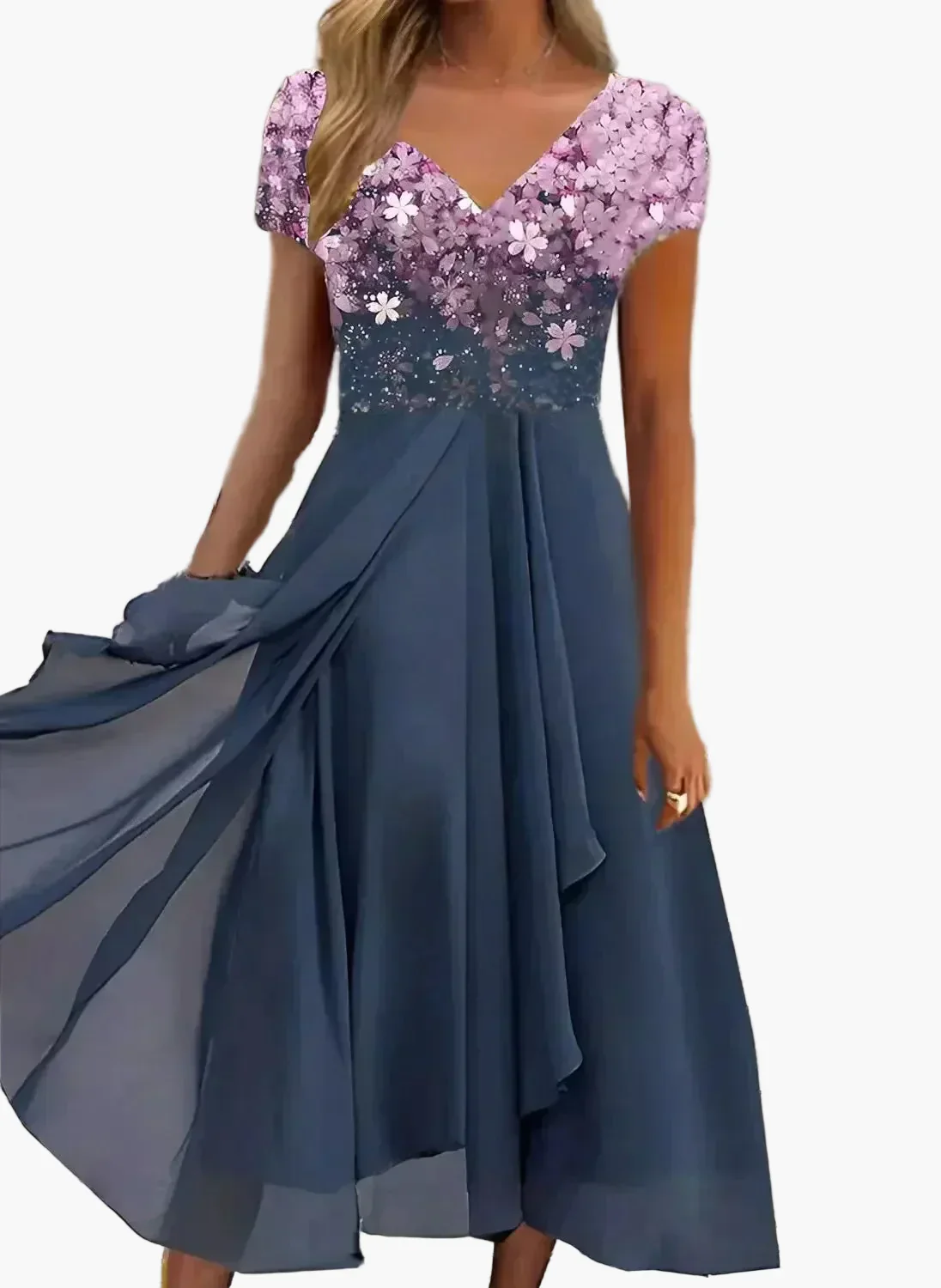 Robe élégante femme soirée chic à fleurs dégradées style moderne - Image 4