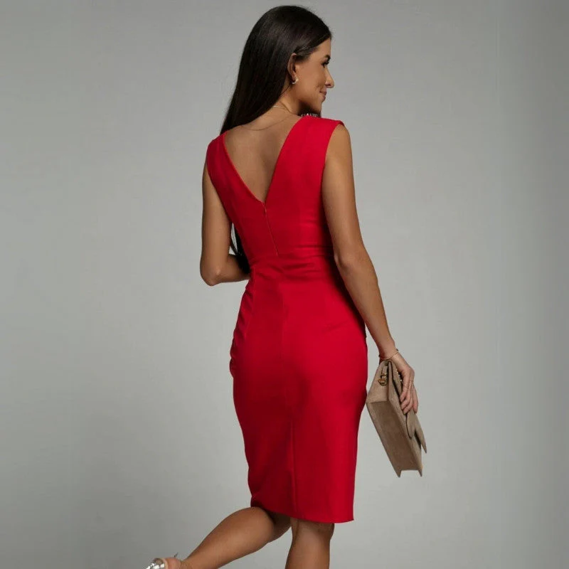 Robe élégante femme soirée fendue col croisé style chic événement habillé - Image 5
