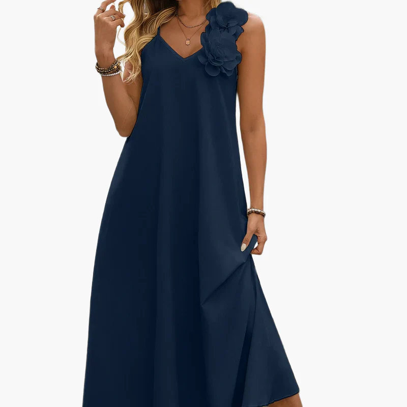 Robe élégante femme style bohème à fleurs 3D épaules, décontractée pour printemps et été - Image 10