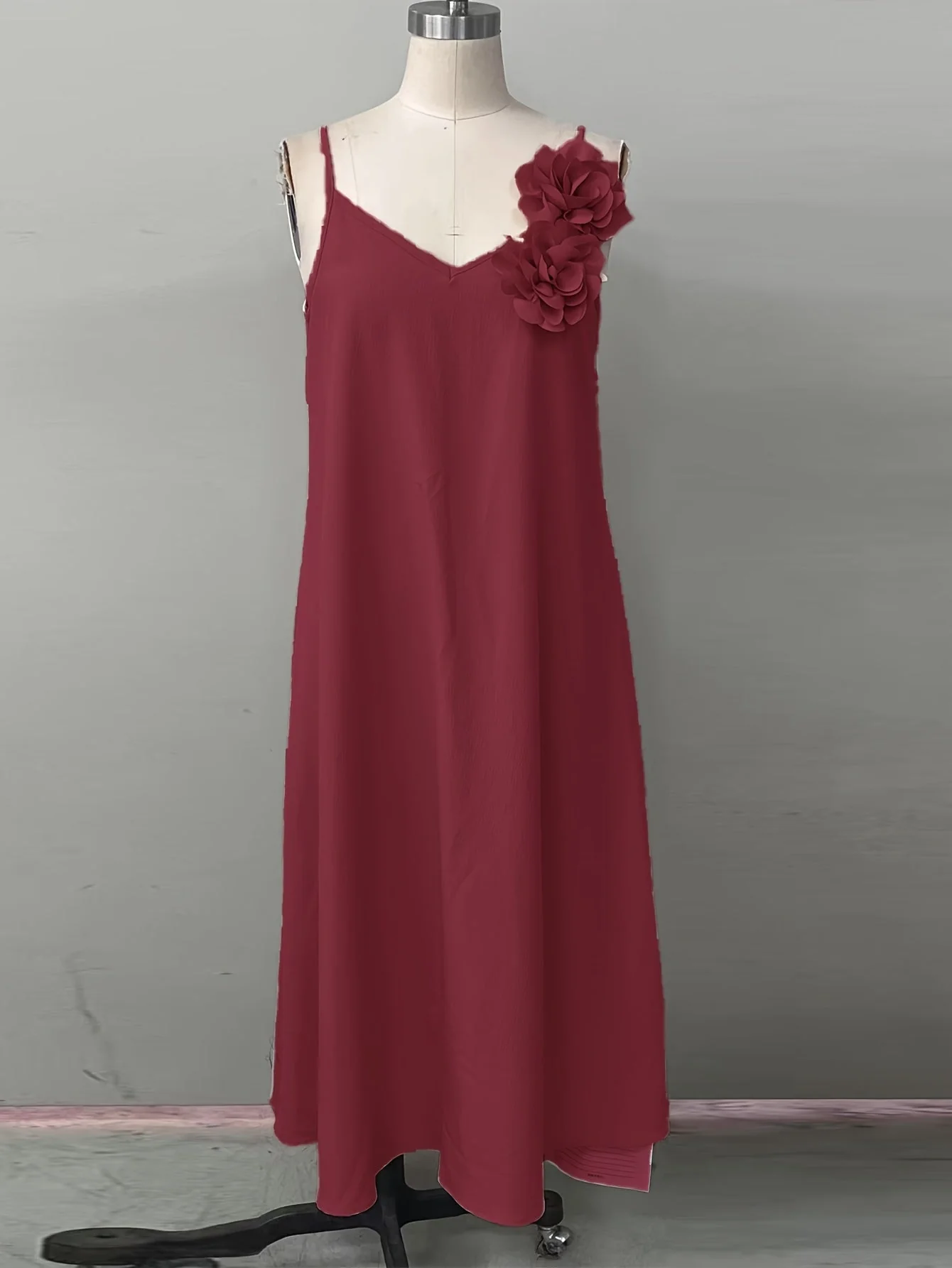 Robe élégante femme style bohème à fleurs 3D épaules, décontractée pour printemps et été - Image 3