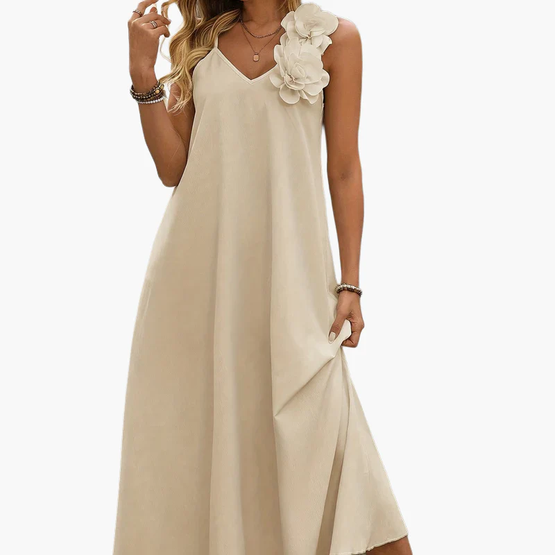 Robe élégante femme style bohème à fleurs 3D épaules, décontractée pour printemps et été - Image 9