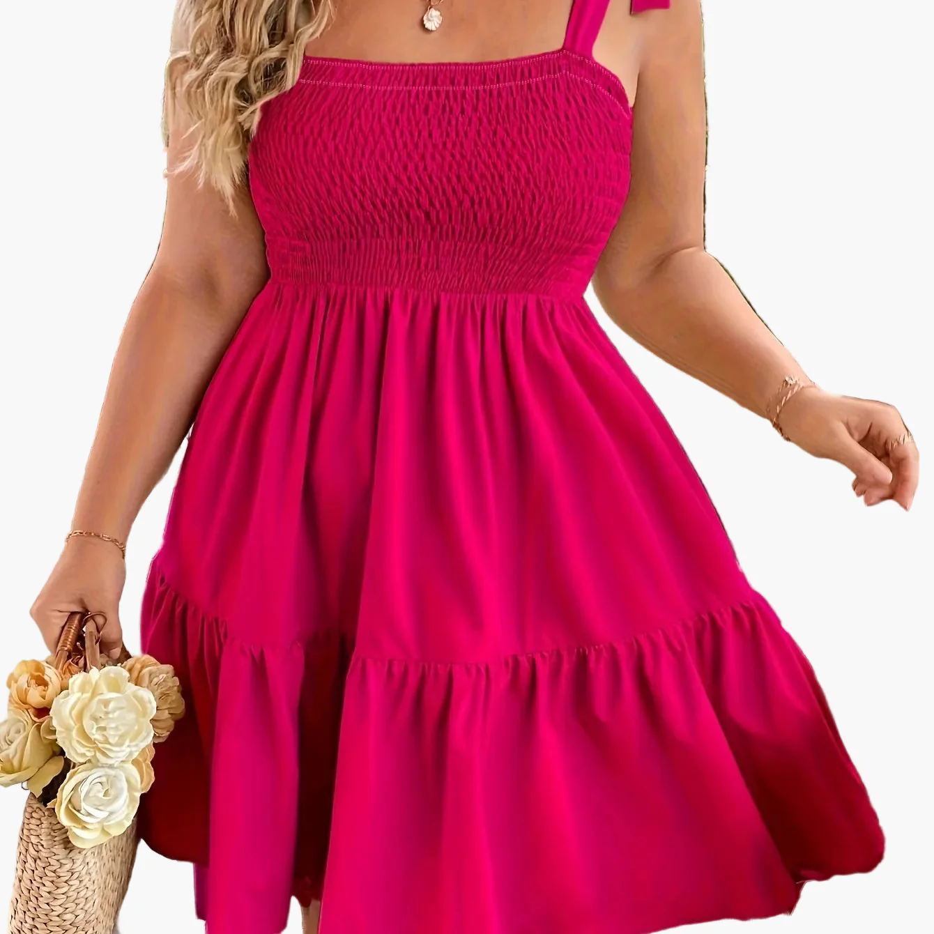 Robe d'été décontractée pour femme à bretelles nouées et haut smocké style vacances - Image 13