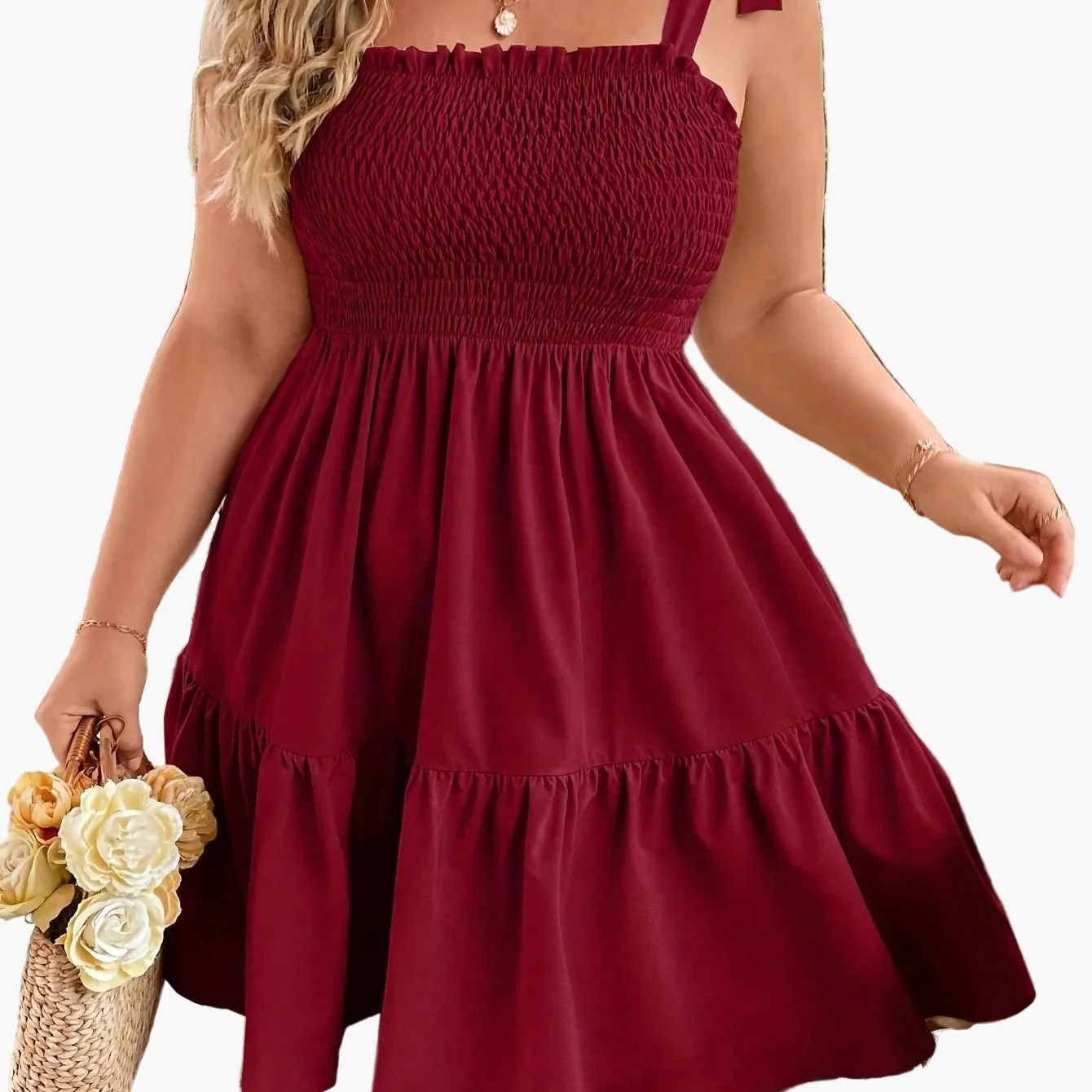 Robe d'été décontractée pour femme à bretelles nouées et haut smocké style vacances - Image 15