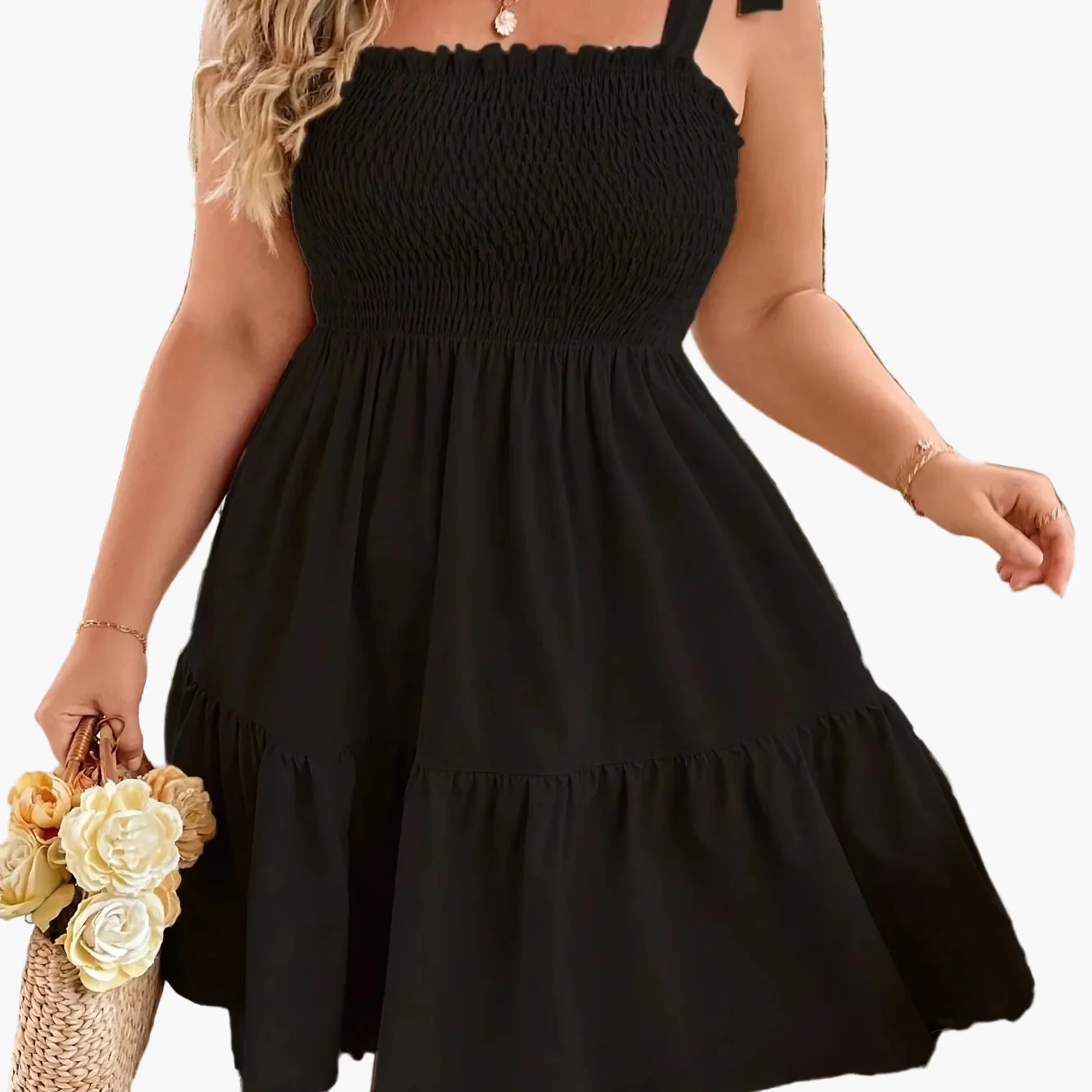 Robe d'été décontractée pour femme à bretelles nouées et haut smocké style vacances - Image 16