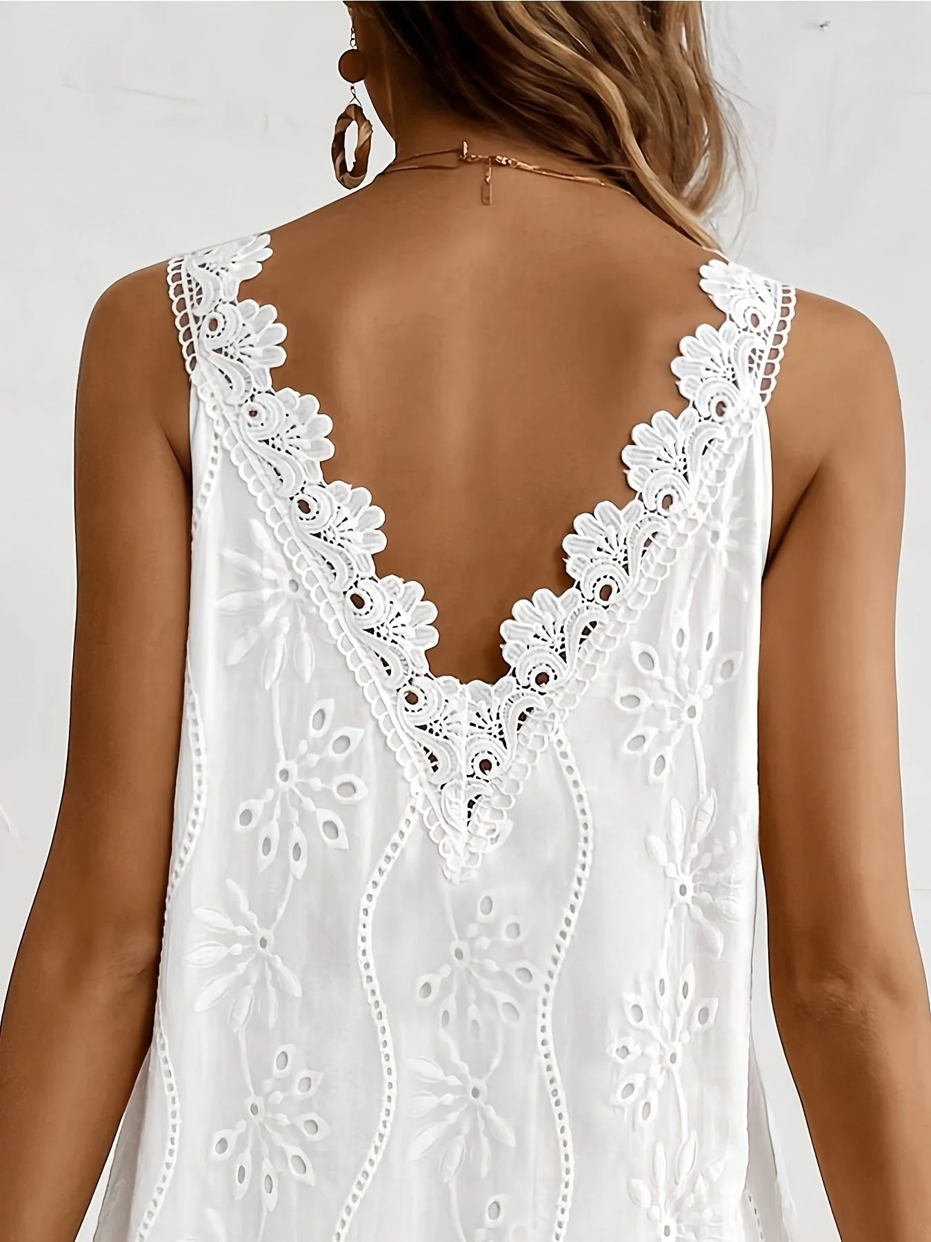 Robe d'été décontractée pour femme avec dentelle et décolleté en V, style bohème chic - Image 2