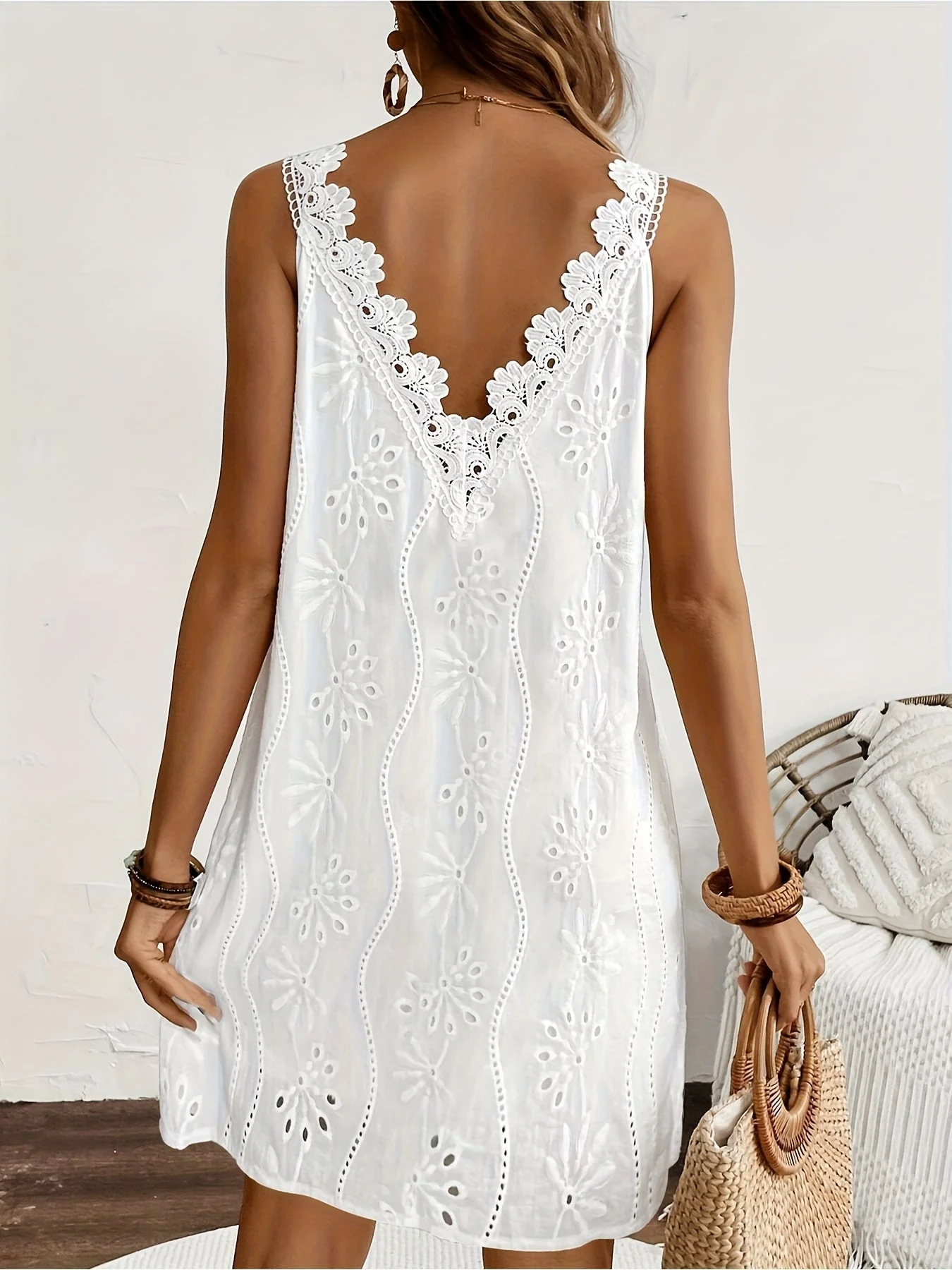 Robe d'été décontractée pour femme avec dentelle et décolleté en V, style bohème chic - Image 3