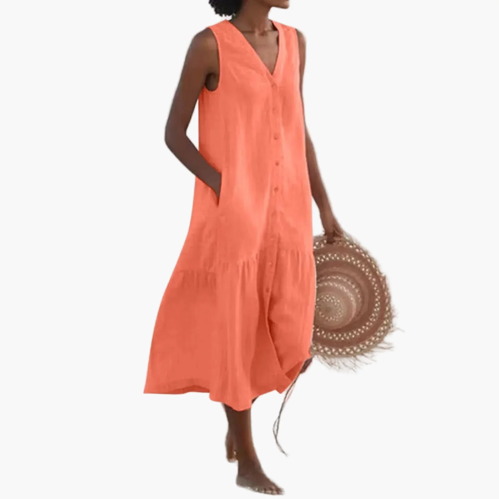 Robe d'Été Décontractée Femme Sans Manches Boutonnée, Style Plage et Vacances - Image 4