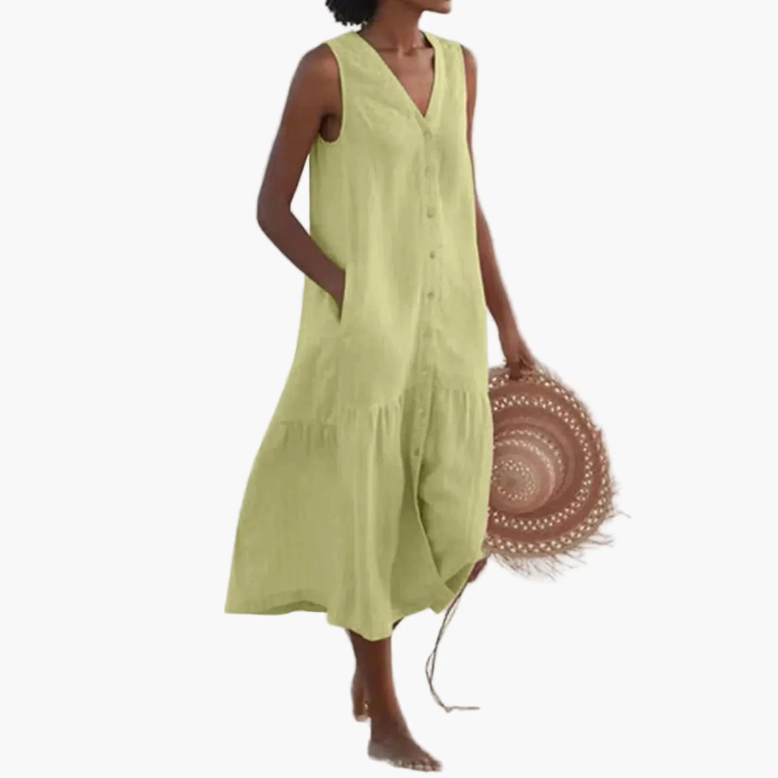 Robe d'Été Décontractée Femme Sans Manches Boutonnée, Style Plage et Vacances - Image 5