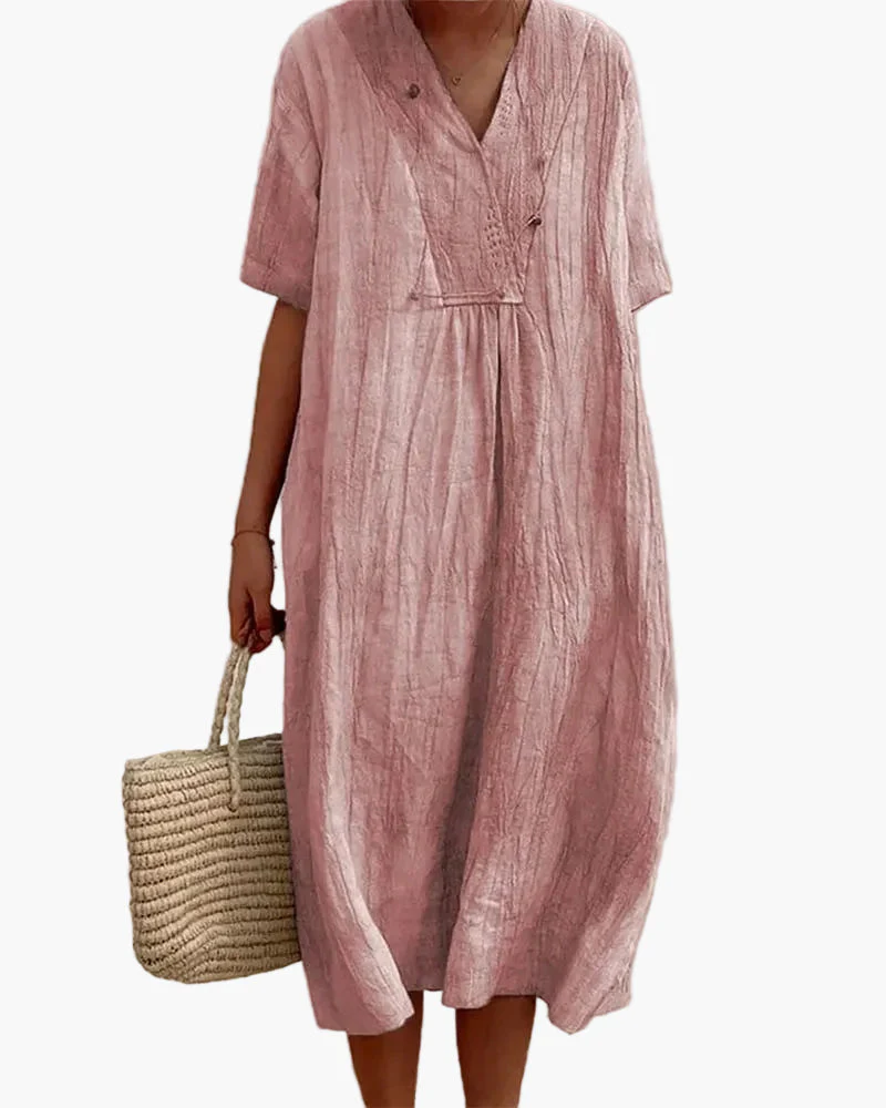 Robe d'été décontractée pour femme style ample col en V idéale vacances plage - Image 2