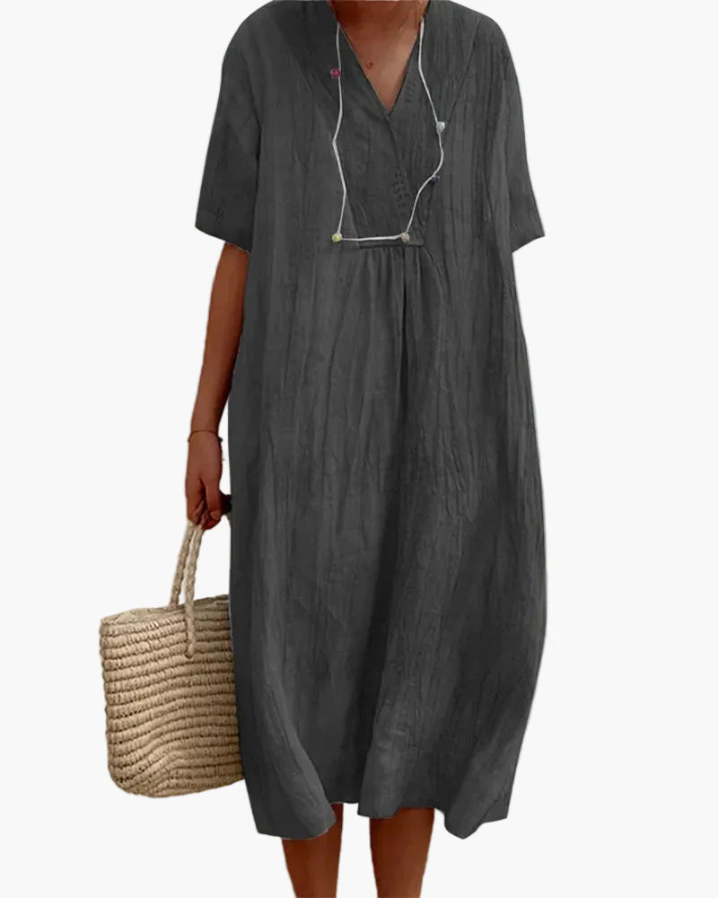 Robe d'été décontractée pour femme style ample col en V idéale vacances plage - Image 3