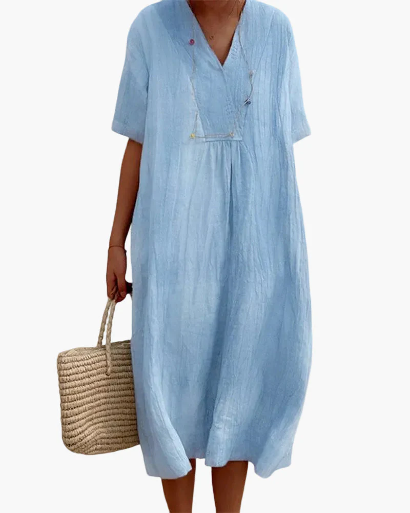 Robe d'été décontractée pour femme style ample col en V idéale vacances plage - Image 4