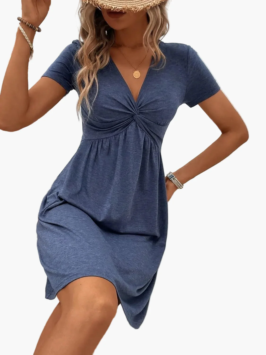 Robe d'été élégante pour femme à col en V, style décontracté et chic, idéale pour les vacances - Image 9