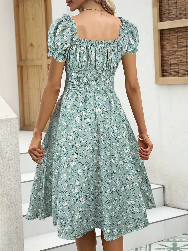 Robe d'été élégante femme style bohème à manches courtes motif fleuri, usage quotidien et sorties - Image 3