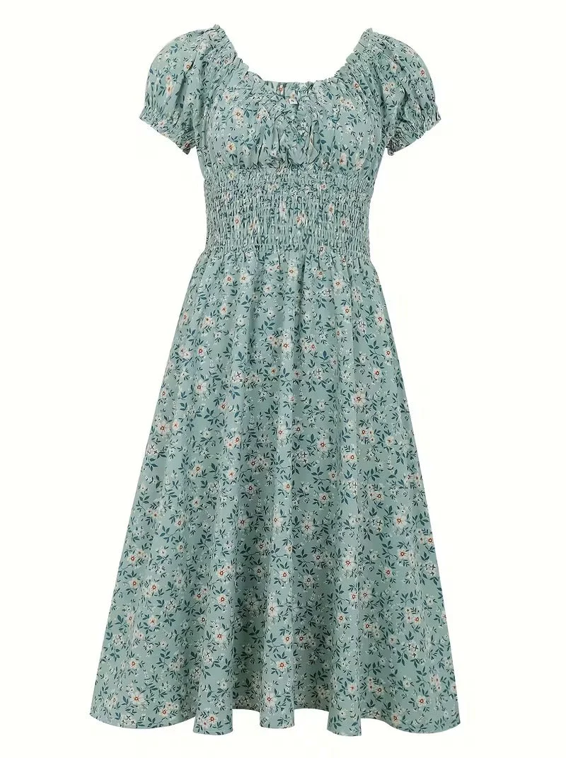 Robe d'été élégante femme style bohème à manches courtes motif fleuri, usage quotidien et sorties - Image 4