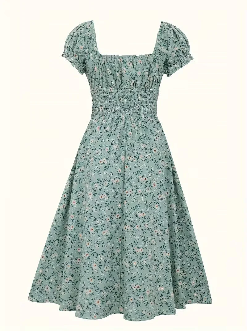 Robe d'été élégante femme style bohème à manches courtes motif fleuri, usage quotidien et sorties - Image 5