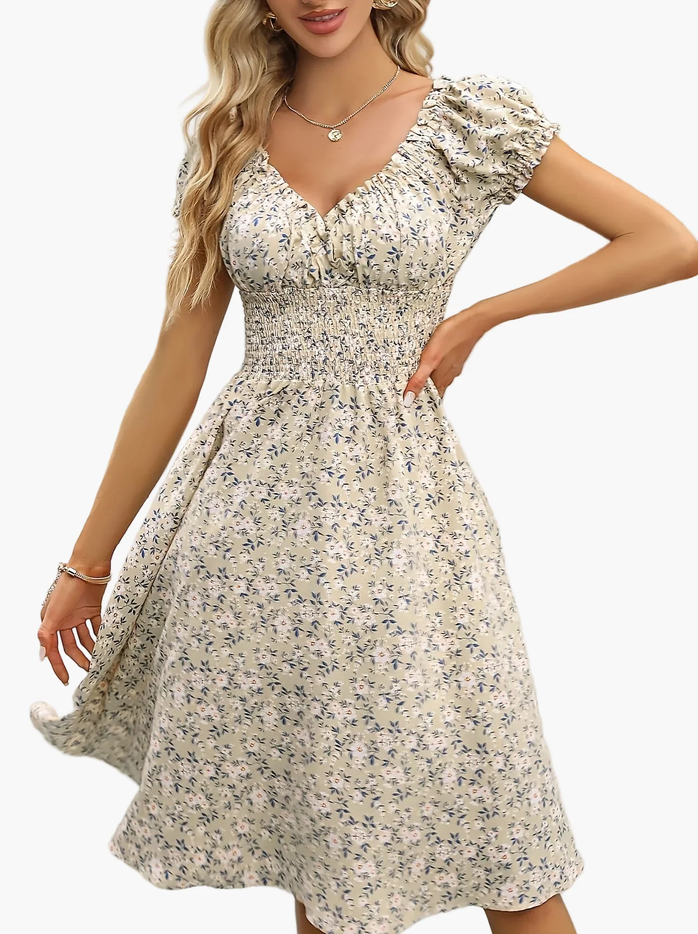 Robe d'été élégante femme style bohème à manches courtes motif fleuri, usage quotidien et sorties - Image 9