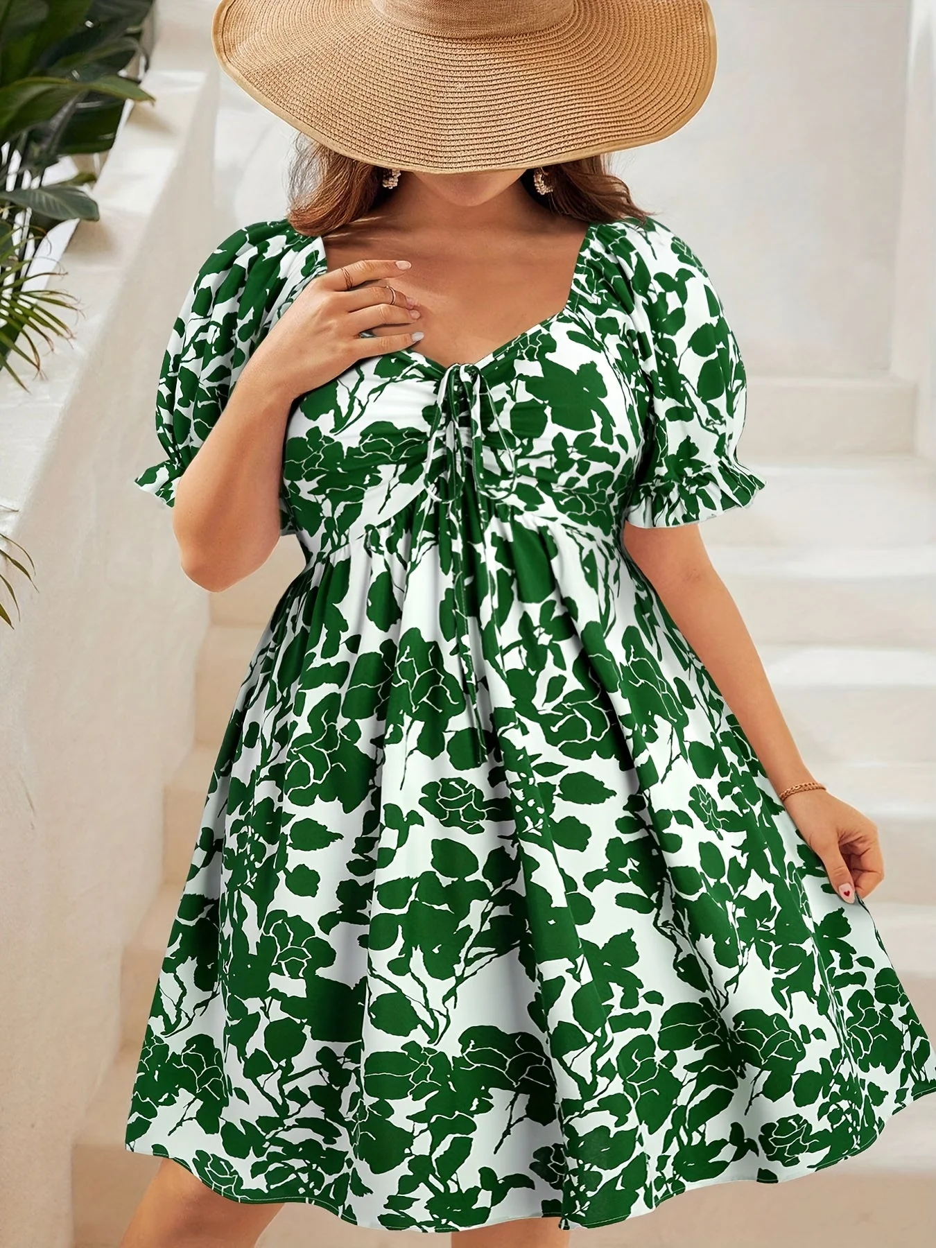 Robe d'été élégante à manches bouffantes pour femme, style floral ample, col en V, idéale pour les vacances - Image 2