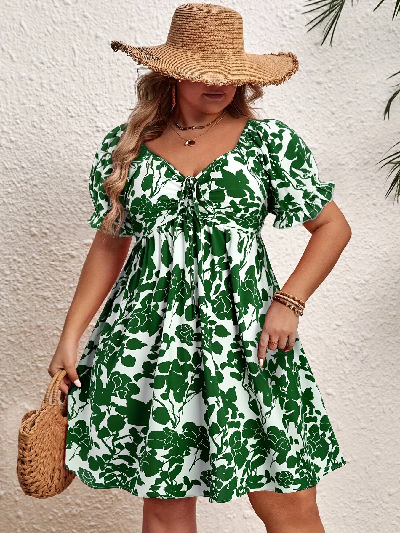 Robe d'été élégante à manches bouffantes pour femme, style floral ample, col en V, idéale pour les vacances - Image 5