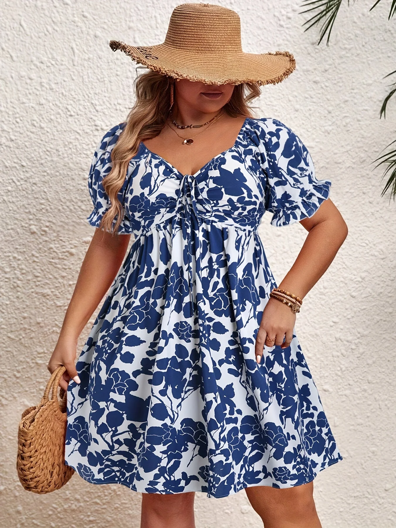 Robe d'été élégante à manches bouffantes pour femme, style floral ample, col en V, idéale pour les vacances - Image 6