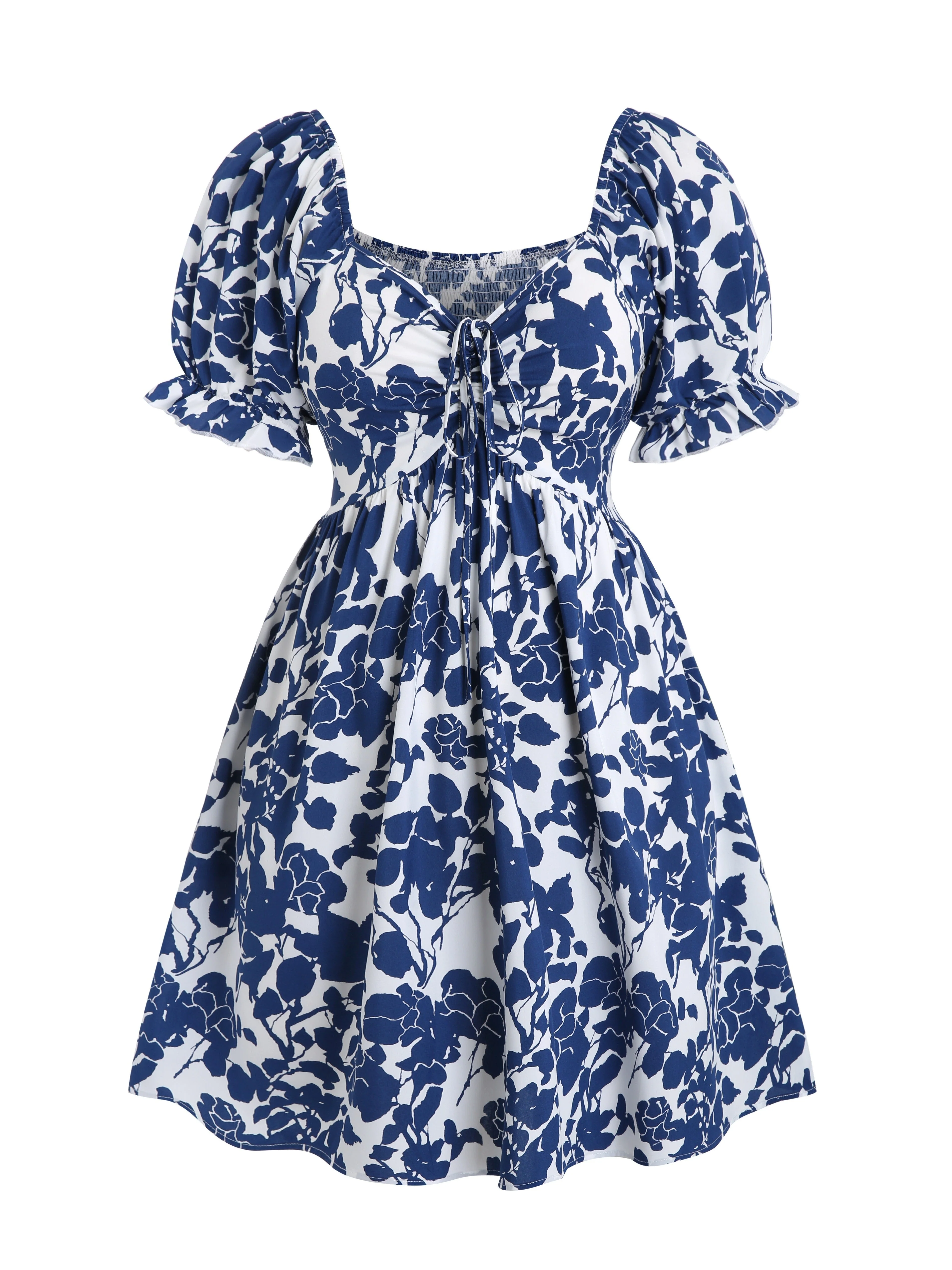 Robe d'été élégante à manches bouffantes pour femme, style floral ample, col en V, idéale pour les vacances - Image 9
