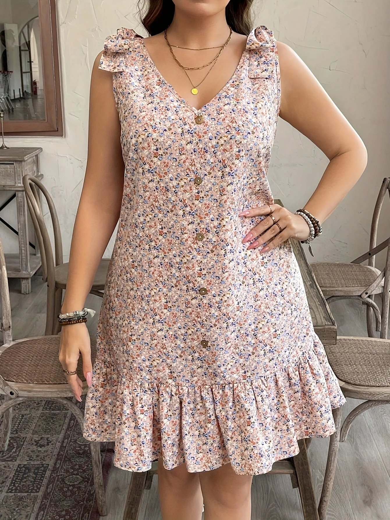 Robe d'été féminine style bohème pour sorties, boutons décoratifs, coupe évasée, grandes tailles - Image 4