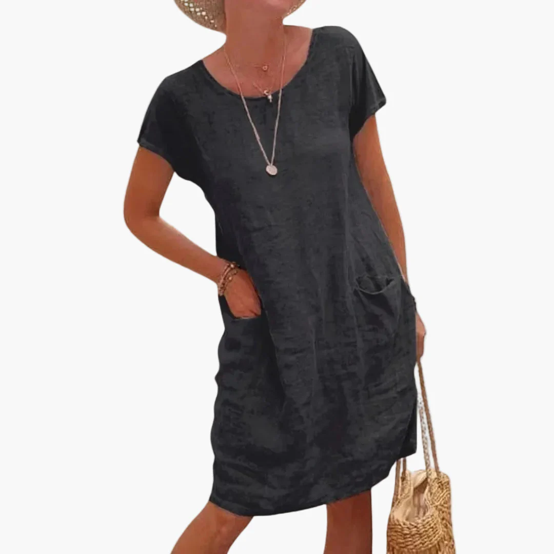 Robe d'été femme décontractée à manches courtes avec poches – Style idéal pour la plage et les vacances - Image 2