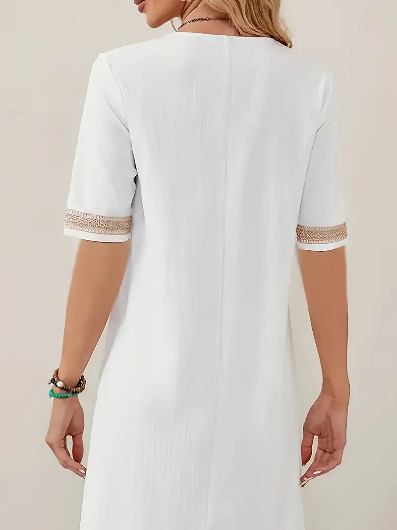 Robe d'été femme style bohème chic col V manches 3/4 pour look décontracté et élégant - Image 2