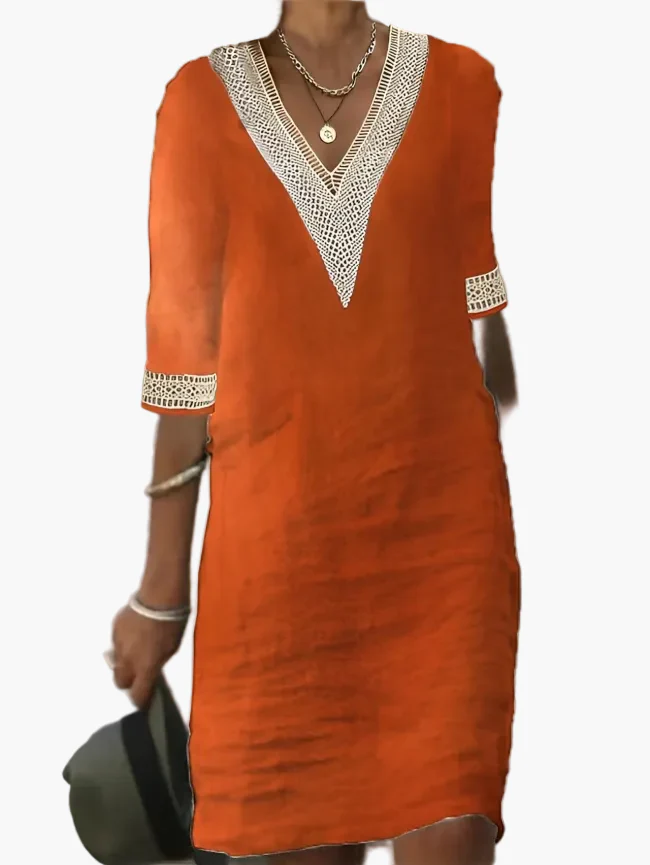 Robe d'été femme style bohème chic col V manches 3/4 pour look décontracté et élégant - Image 4