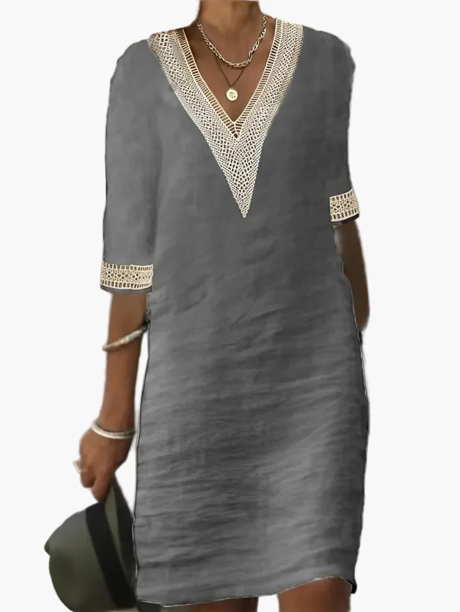 Robe d'été femme style bohème chic col V manches 3/4 pour look décontracté et élégant - Image 5