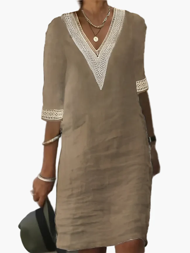 Robe d'été femme style bohème chic col V manches 3/4 pour look décontracté et élégant - Image 6