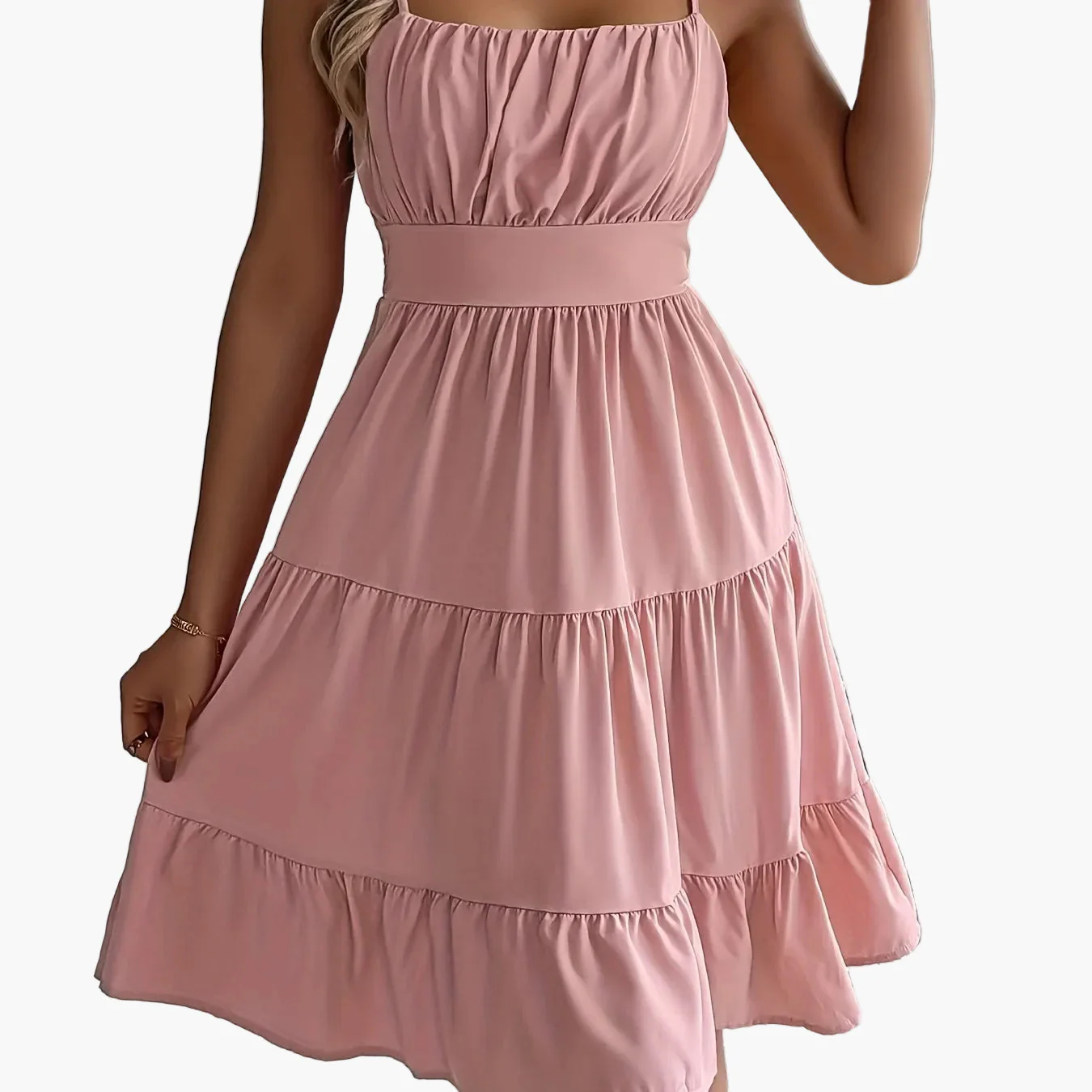 Robe d'été femme style décontracté à bretelles fines, volants, allure vacances - Image 12