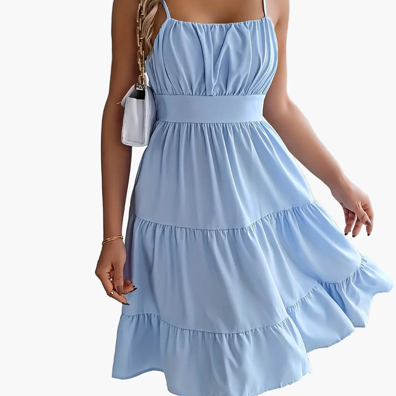 Robe d'été femme style décontracté à bretelles fines, volants, allure vacances - Image 13