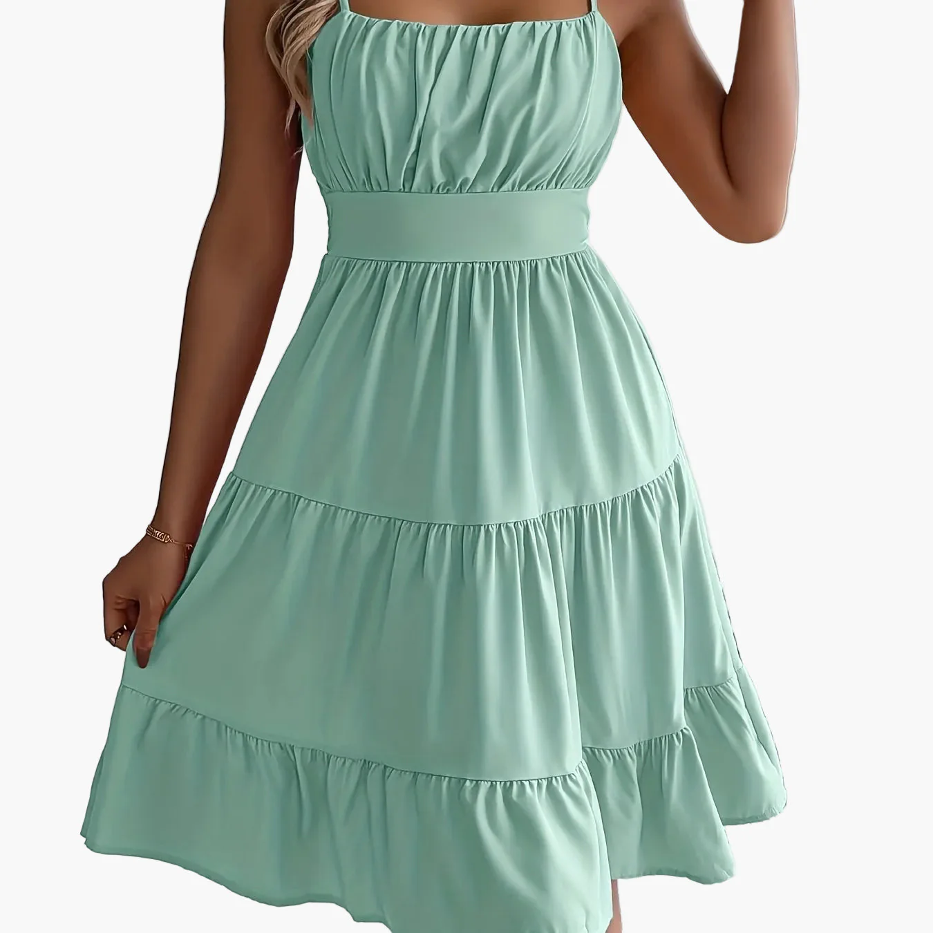 Robe d'été femme style décontracté à bretelles fines, volants, allure vacances - Image 14