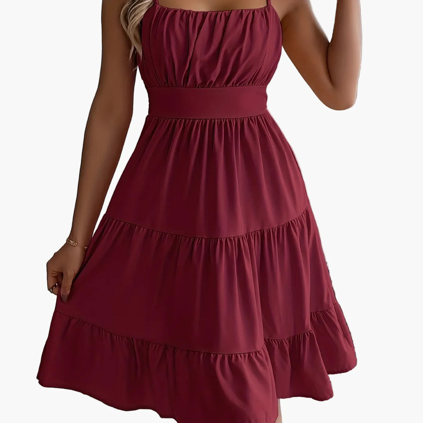 Robe d'été femme style décontracté à bretelles fines, volants, allure vacances - Image 15