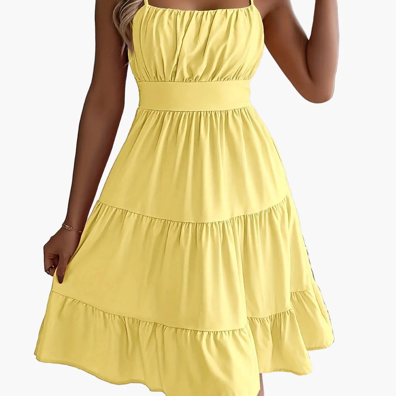 Robe d'été femme style décontracté à bretelles fines, volants, allure vacances - Image 19