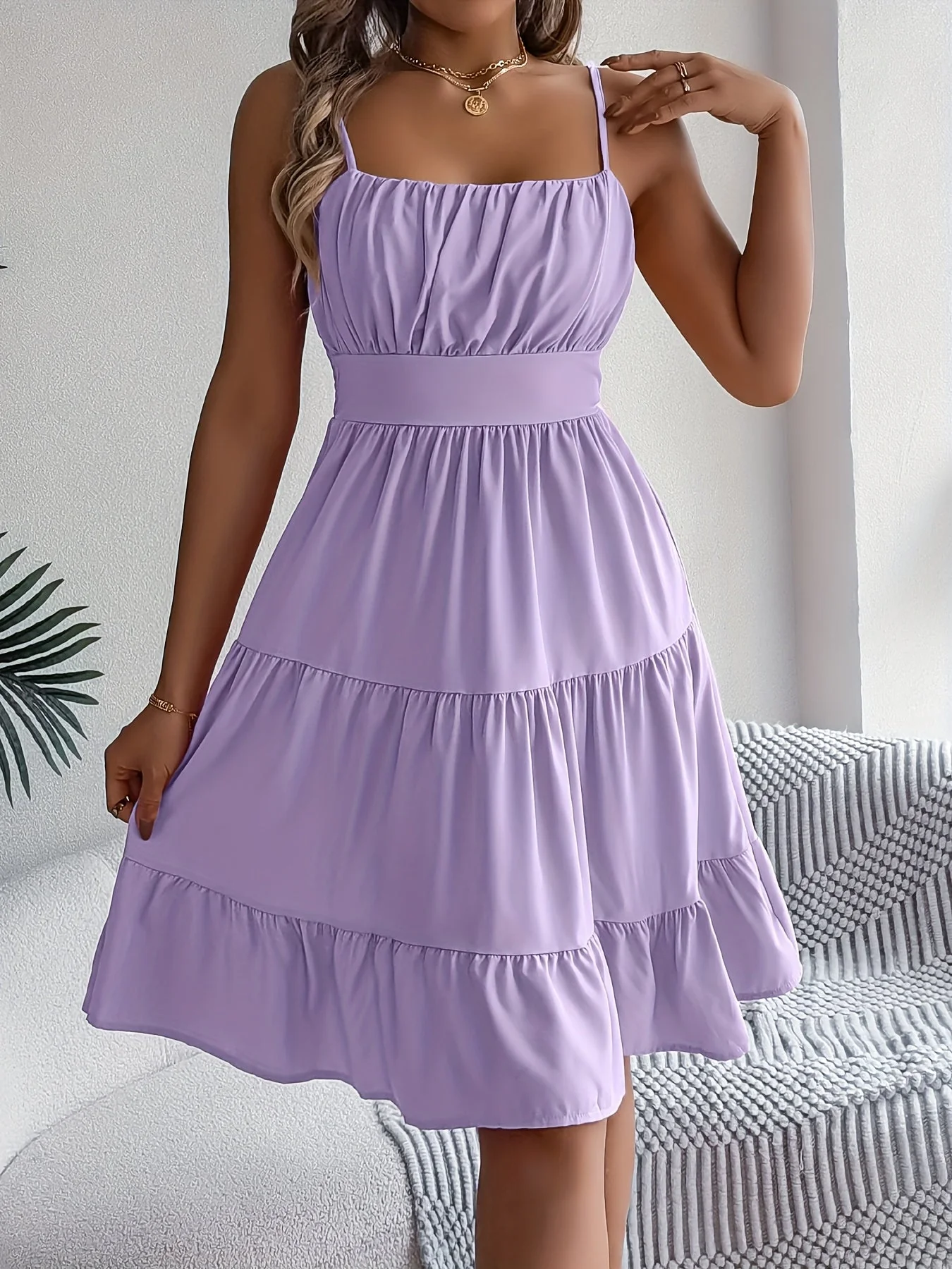 Robe d'été femme style décontracté à bretelles fines, volants, allure vacances - Image 6