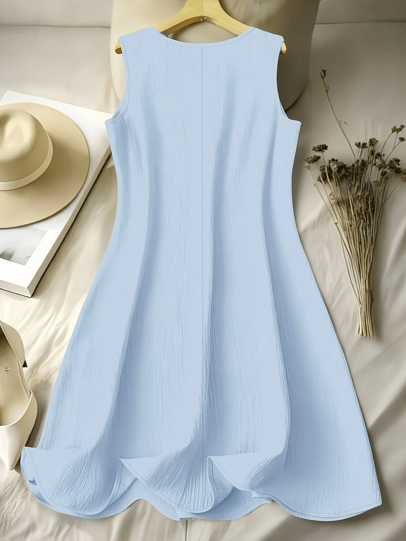 Robe d'été femme style décontracté sans manches à motif fleuri brodé - Image 2