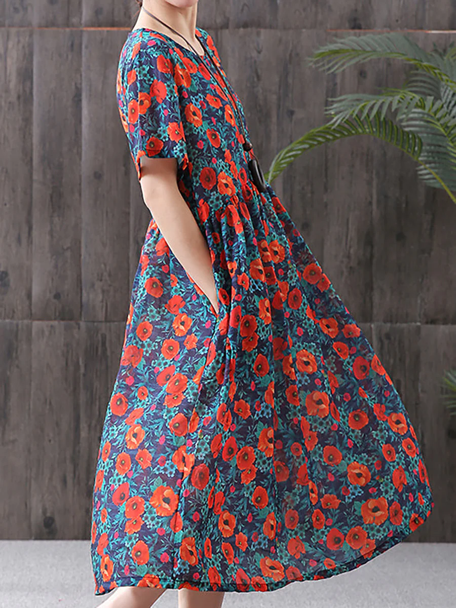 Robe Femme Décontractée à Motif Floral Style Bohème, Coupe Ample, Idéale pour Été et Loisirs - Image 2